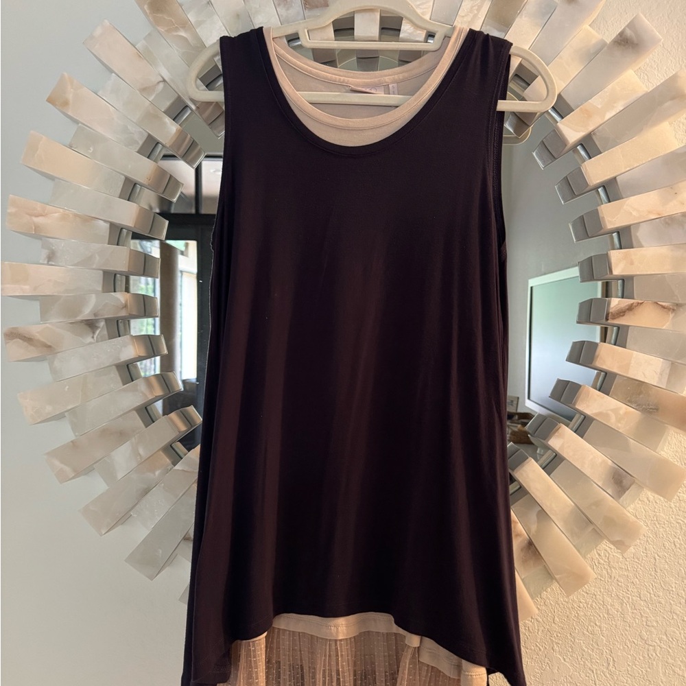 LOGO Layers by Lori Goldstein Plum and Cream Sleeveless Tops - layered